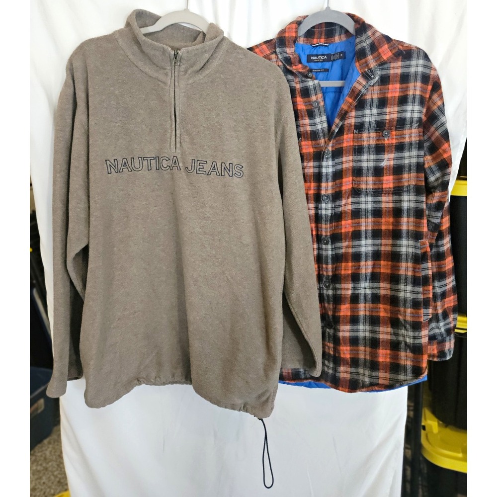 Nautica Mens Medium Clothing Lot 2 Pc Plaid Flannel Quarter Zip Fleece Pullover